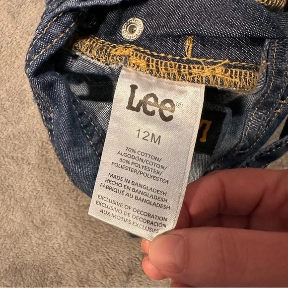 Lee Denim Button Snap Shortalls / Overalls - 12 Months - Picture 3 of 6